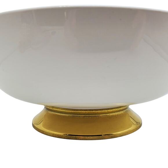 Large Kenilworth White Bowl Brass Pedestal Homer Laughlin 10" Vintage 1950s Dish - Picture 3 of 11